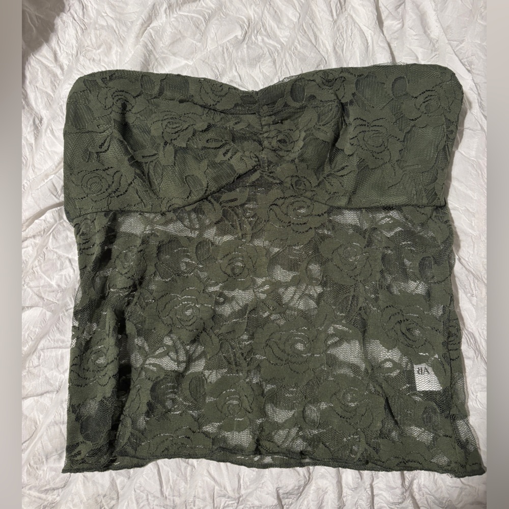 Green Lace Strapless Top
